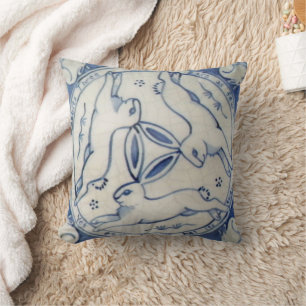 Almofada Trio de Coelho Antigo, Travesseiro Azulejo Azul e