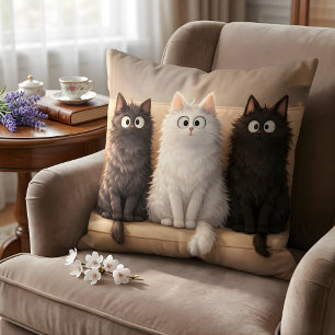 Almofada Trío de Gatos Fofinhos Adoráveis Cinza, Branco e P
