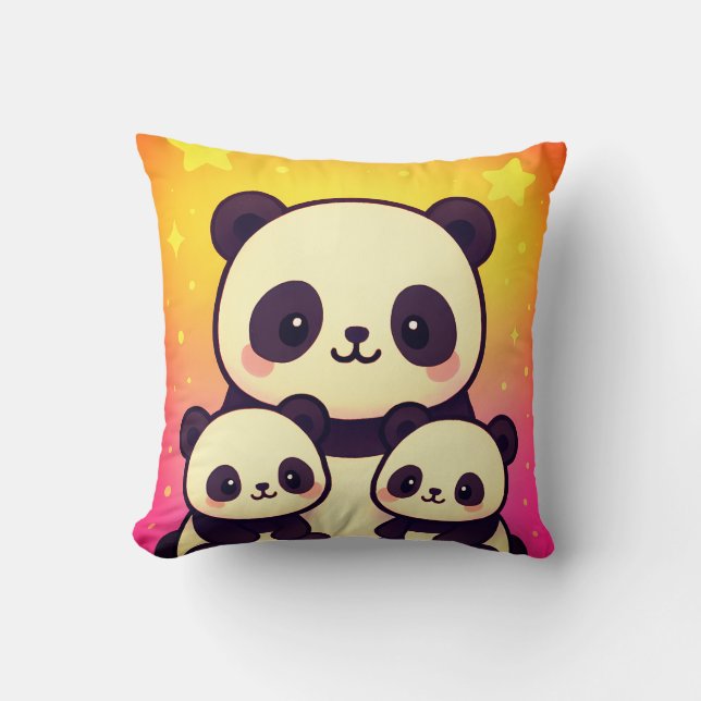 Almofada Trio de Panda Impressionante na Paisagem Gradiente (Frente)