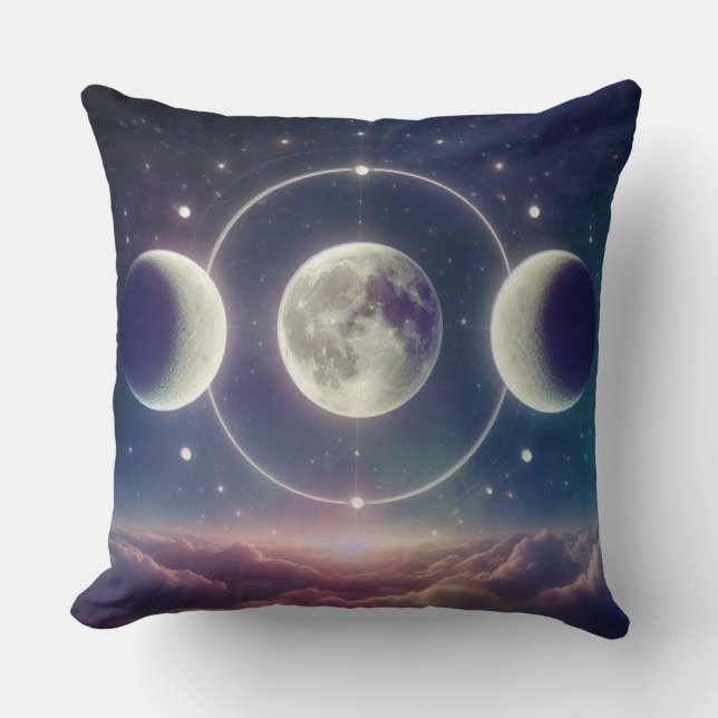 Almofada Triple Moon Phases  – Celestial Lunar Throw Pillow (Frente)