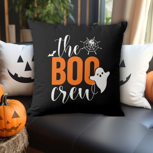 Almofada Tripulação de Boo Laranja e Halloween Negro (The Boo Crew Orange and Black Halloween Throw Pillow)