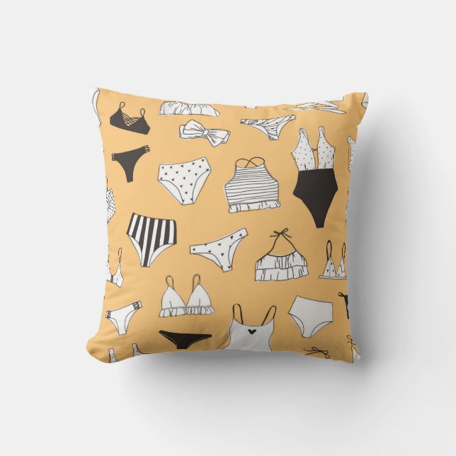 Almofada Tropical Bikini: Padrão de Verão Desenhado à Mão (Frente)