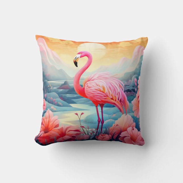 Almofada Tropical Flamingo com Flores-76280 (Frente)