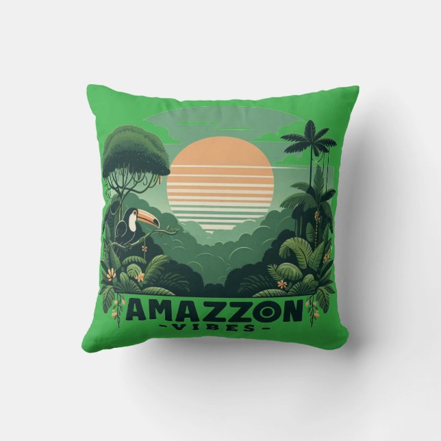 Almofada Tropical Green Retro Toucan Amazon Vibes (Verso)