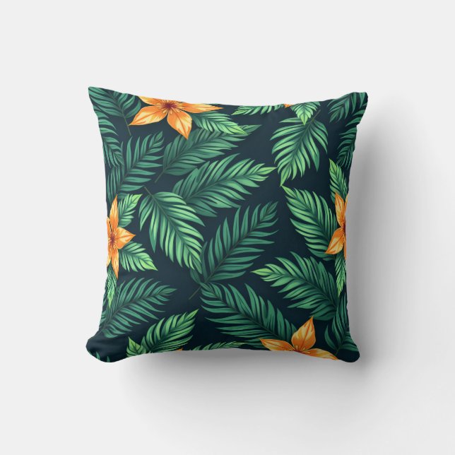 Almofada Tropical Jungle Pattern – Lush Exotic Botanical  (Frente)