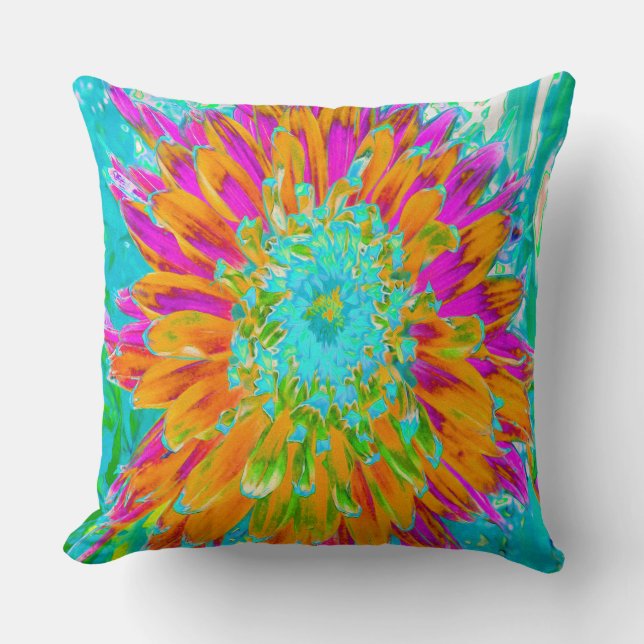 Almofada Tropical Laranja e Decorativa Dália Rosa Quente (Frente)
