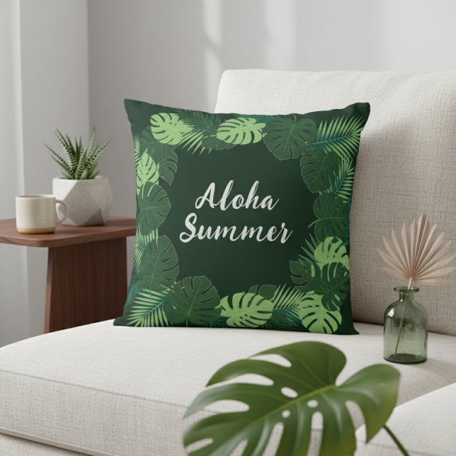 Almofada Tropical Leaf Pillow, Name or Phrase, Aloha Summer (Criador carregado)