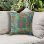 Almofada Tropical Monogramada no Wicker Impressão<br><div class="desc">Suas flores tropicais iniciais e folhas no padrão de impressão de wicker tecidas fazem travesseiros de verão na moda ao ar livre. CORRESPONDENDO a itens na nossa loja.</div>