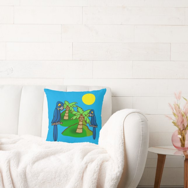 Almofada Tropical Palm Tree Hyacinth Macaw Art Throw Pillow (Sofá)