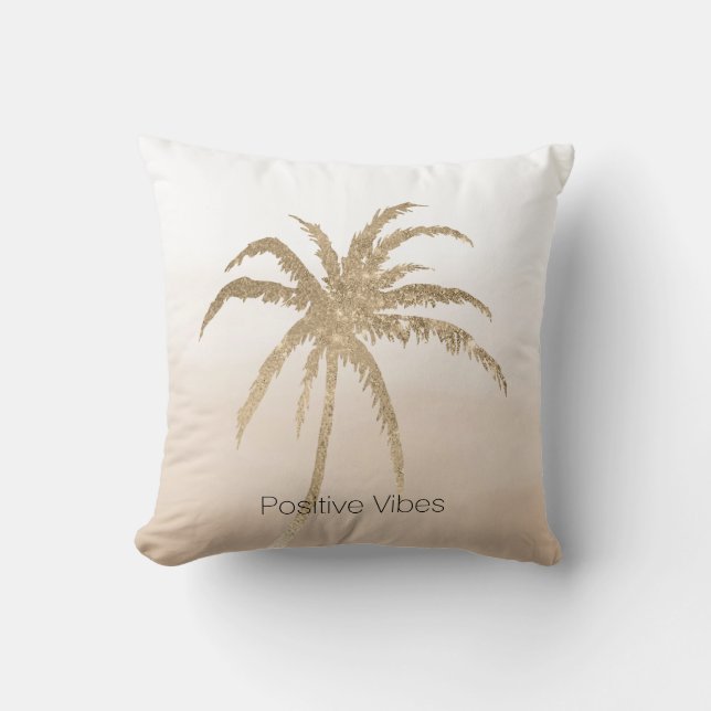 Almofada Tropical Palm Tree Ombre Glam Dourado        (Frente)