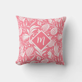 Almofada Tropical Pink Floral Pattern Diamond Monogram