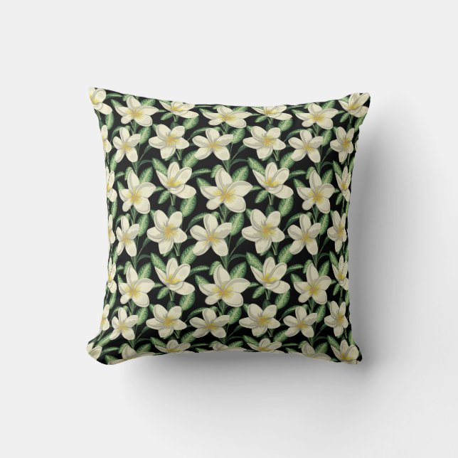 Almofada Tropical seamless pattern white flowers green leaf (Frente)