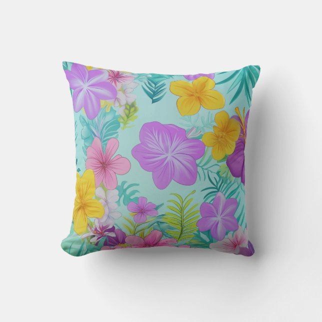 Almofada Tropical Summer Floral Pattern - Bright Hibiscus  (Frente)
