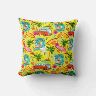Almofada Tropical Throw Pillow with Vintage VW Van