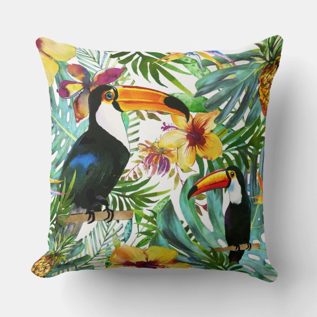 Almofada Tropical Toucan Paradise Palm Pineapple Modern (Frente)
