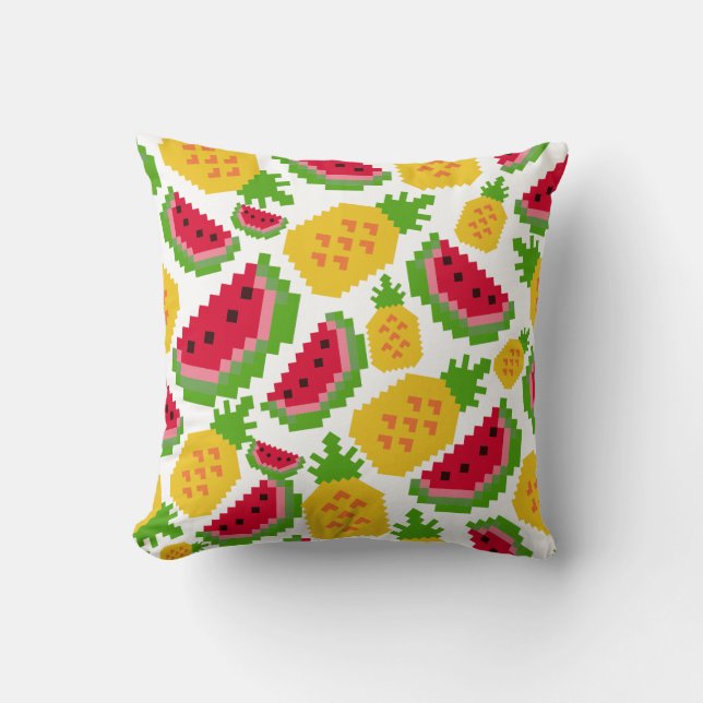 Almofada Tropical Watermelon and Pineapple Pixel Pattern (Frente)
