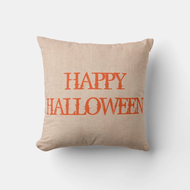 Almofada Truque Feliz de Halloween ou Burlap de Tratamento (Frente)