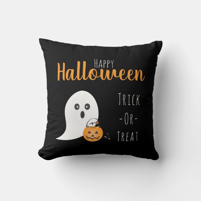 Almofada Truque Ou Tratar Feliz Fantasma De Halloween Spook (Frente)