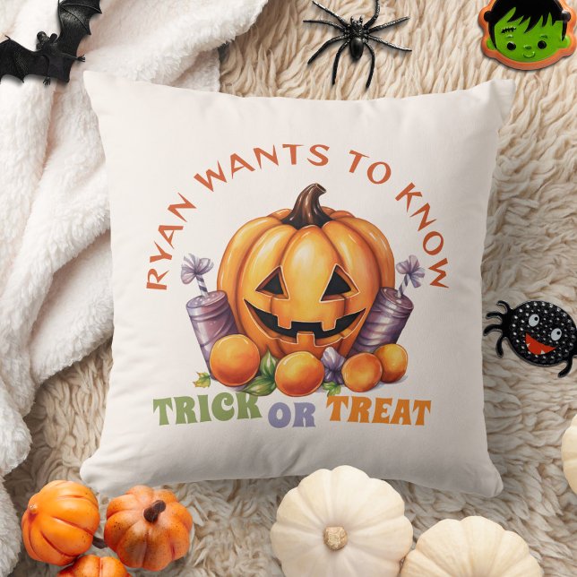 Almofada Truque Personalizado ou Tratar Tratamentos de Abób (Criador carregado)