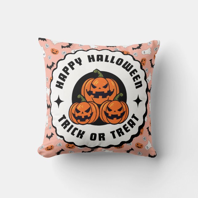 Almofada Truques de Halloween felizes ou ameaças (Frente)