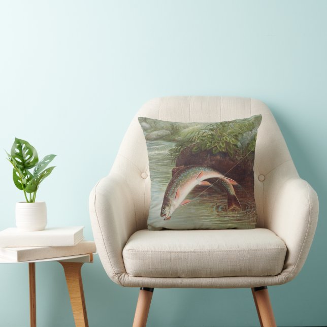 Almofada Truta-de-riacho Saltitante por S.A. Kilbourne Peix (Cadeira)