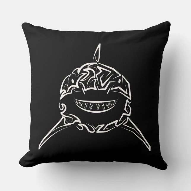 Almofada Tubarão-branco-Excelente-tribal preto e branco (Frente)