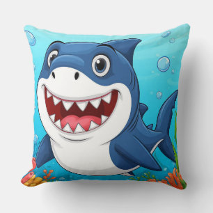 Almofada Tubarão de desenho animado sorrindo nadando debaix