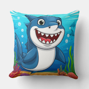 Almofada Tubarão de desenho animado sorrindo nadando debaix
