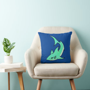 Almofada tubarão sorridente desenho animado azul verde ocea