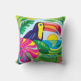 Almofada Tucano e Folhas Tropicais