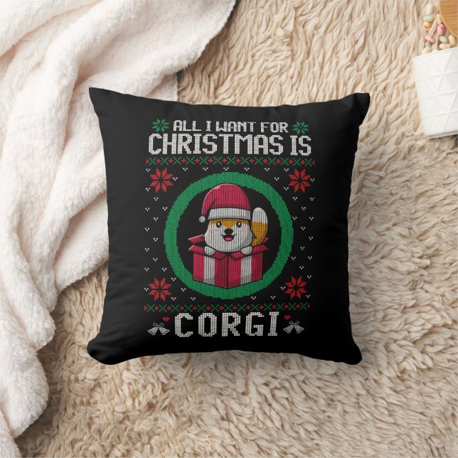 Almofada Tudo o que eu quero no Natal é Corgi Bonito (Cobertor)