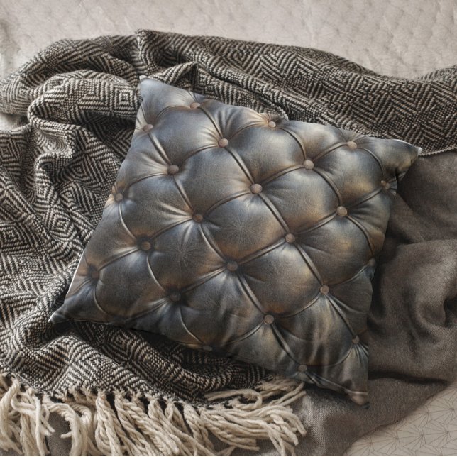 Almofada Tufted Black Faux Leather Pattern (Criador carregado)