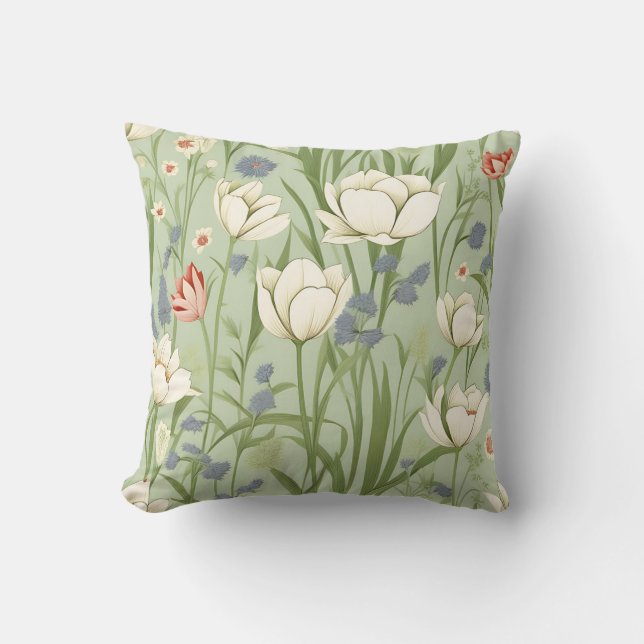 Almofada Tulip Meadow em Sage Green (Frente)