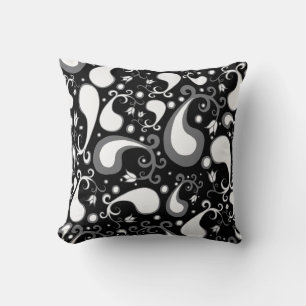 Almofada Tulip Paisley Floral abstrato preto e branco