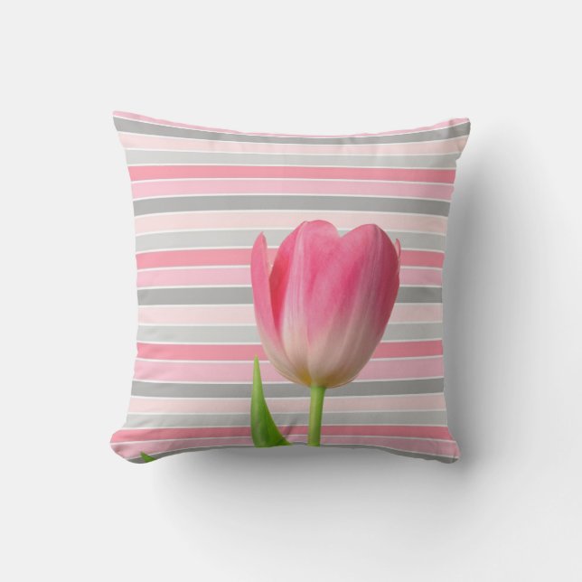 Almofada Tulipa rosa com greve do travesseiro decorativo (Frente)