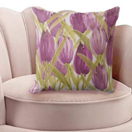 Almofada Tulipa Rosa Roxa Artística Aquarela