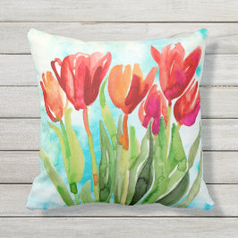 Almofada Tulipa Vermelha de Aquarela no Travesseiro decorat