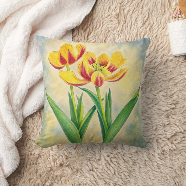 Almofada Tulipas Amarelas e Vermelhas (Cobertor)