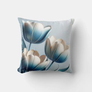 Almofada Tulipas Azuis e Brancas Elegantes