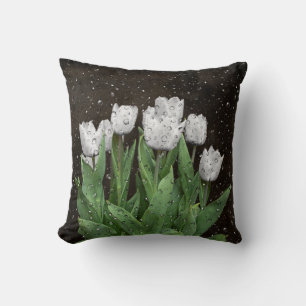 Almofada Tulipas brancas com gotas de chuva