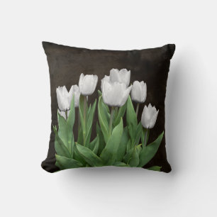 Almofada Tulipas Brancas Na Textura Escura