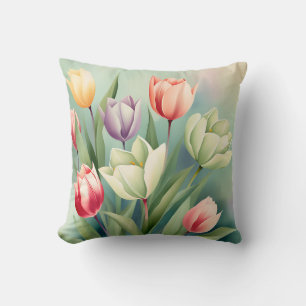 Almofada Tulipas Coloridas Aquarela Romântica