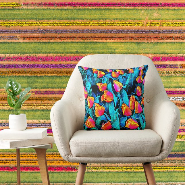 Almofada Tulipas de Artsy Laranja e Dourada (Criador carregado)