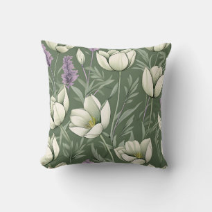 Almofada Tulipas E Lavanda Em Verde