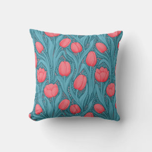 Almofada Tulipas em azul e vermelho