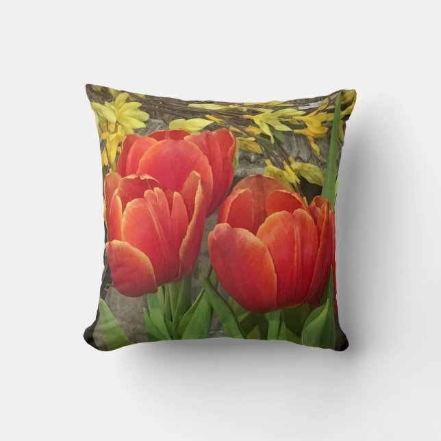 Almofada Tulipas Laranja Vermelho Deslumbrantes (Frente)