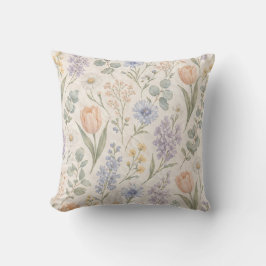 Almofada Tulipas Lilases Aquarela de Prado de Primavera com