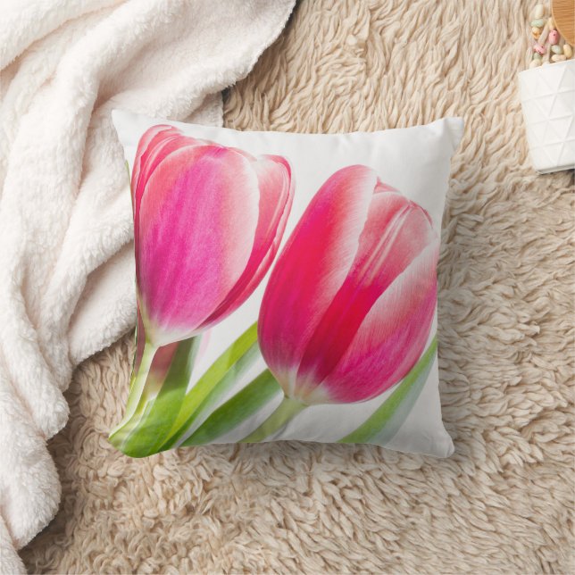 Almofada Tulipas Rosa com Foto de Folhas Verdes (Cobertor)