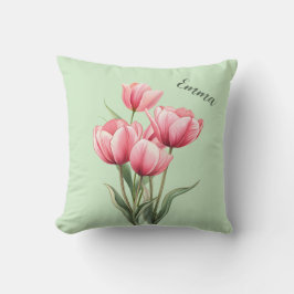 Almofada Tulipas Rosa Elegantes Verde Sage Personalizado