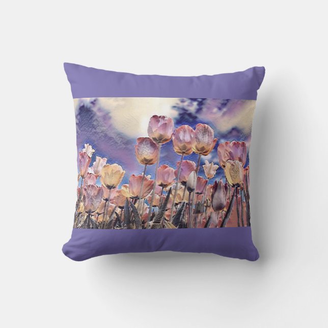 Almofada Tulipas rosadas e laranja (Frente)